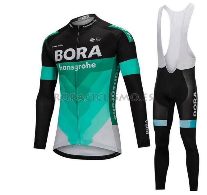 2018 Maillot Bora Tirantes Mangas Largas Verde Y Negro